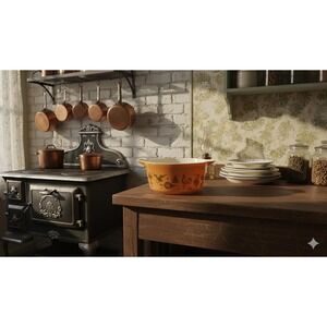 Vintage Pyrex 442 Early American Cinderella Mixing Bowl 1.5 Qt Orange Gold 1960s